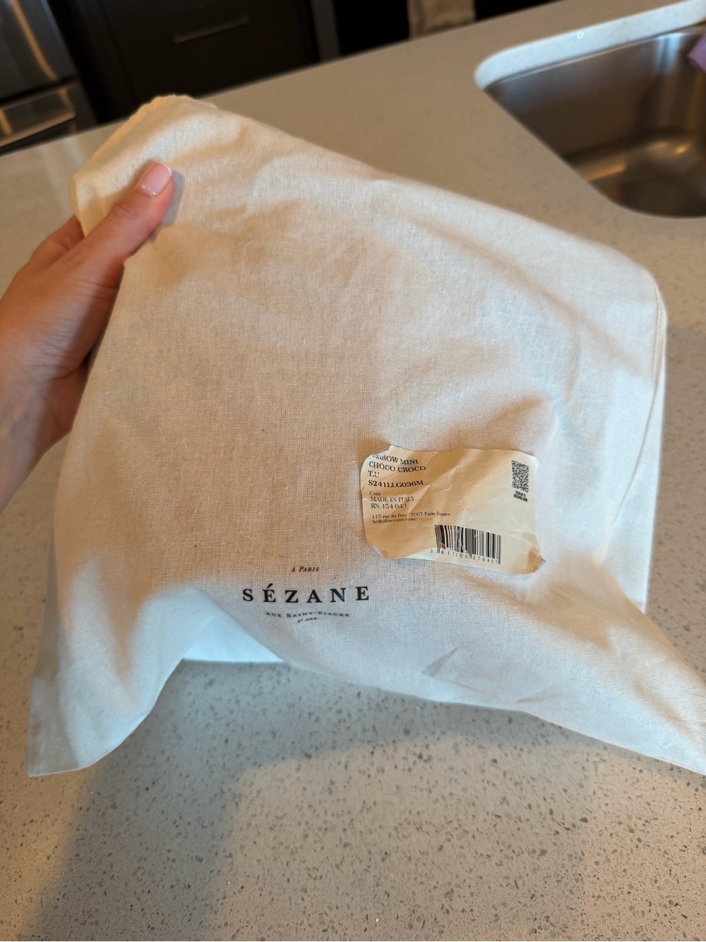 NWT Sezane Chocolate Croc-Embossed Drawstring Bucket Bag - Picture 10 of 10